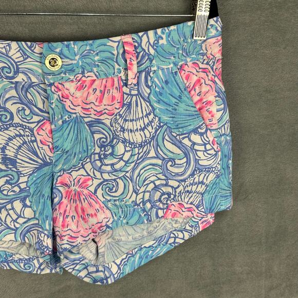 Lilly Pulitzer Walsh Shorts Womens 8 Blue Haven Seashells Pockets Beach Vacation - Picture 2 of 12